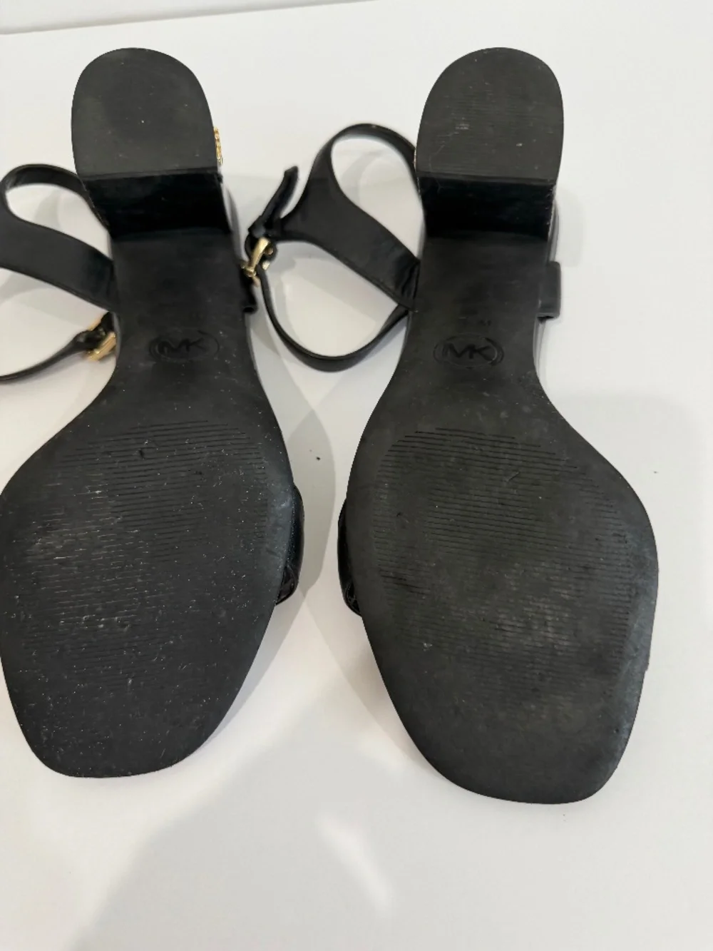 Michael Kors Black Leather Block Heel Ankle Strap Sandals Size 7.5M